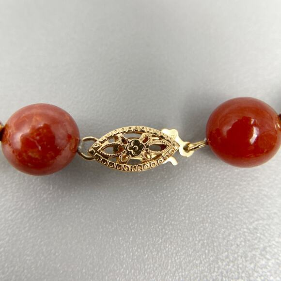 14K Gold Red Jade & Freshwater Pearl 24" Necklace ❤️ - Picture 7 of 12